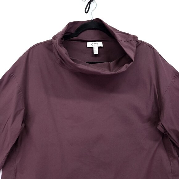 COS Roll Neck Tunic Top Size 4 Quarter Sleeve Minimalist Blouse Long Back Hem - Picture 10 of 16